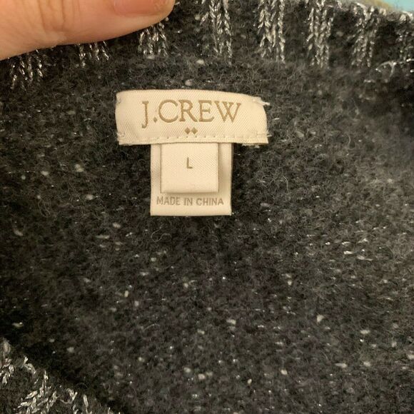 J Crew Lurex Silver Metallic Lamb Wool Ribbed Crew Neck Sweater size large - Picture 3 of 11